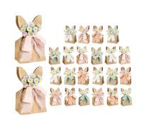 Easter Bunny Goodie Bags - Boho Rabbit Ears Treat Box, 24PCS Boho Bunny Gift Bags with Bow & Dried Flowers | Rabbit Ear Treat Bag for Easter Egg Hunt, Birthday Party, Spring Garden Gathering, Home Sch