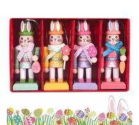 Easter Bunny Nutcracker - 4-Piece Wooden Nutcracker Set, 4.1-Inch Bunny Statues for Easter Decor, Cute Wooden Ornaments for Home, Workplace, Bedroom, Mantel, Bookshelf, Patio and Party Displays