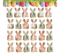 Easter Bunny Party Bags - 24 Piece Boho Rabbit Treat Bags | Paper Ears Bow Spring Favor Holders Party B́ags, Birthday Garden Egg Hunt School Home, Living Room Gathering Candy Pouches