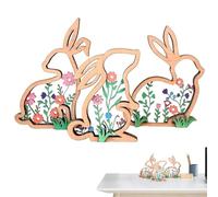 Easter Bunny - Rabbit Wooden | Easter Ornaments, Set of 3 Hollow Out Wooden Rabbit Ornaments, Floral Farmhouse Spring Decor for Mantel and Shelf, 18 x 13 cm, 300 g Handcrafted Rustic Easterr