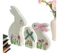 Easter Bunny - Tabletop Rabbit Decor Set | Set Of 3 Table Wooden Signs | Rustic Decoration For Spring Home Tiered Tray | Easter Bunny Signs Farmhouse Table Centerpiece