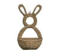 Easter Bunny Wall Basket - Rattan Woven Easter Rabbit Decor, Bunny Hand Woven Basket with Hanging Loop & Space Pocket for Farmhouse, Outdoor, Interior, Fence and Entryway