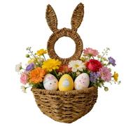 Easter Bunny Wicker Wall Basket - Handwoven Rustic Spring Decor Wall Pocket | Farmhouse Hanging Storage Organizer For Front Door Living Room Indoor Outdoor Entryway