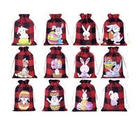 Easter Burlap Bag, Vintage Snack Bag Set of 12, Drawstring Easter Wrap, 3.94x5.51 inches Treat Favor for Spring Celebrations, Basket Stuffers, Egg Hunt, and Outdoor Party Supplies