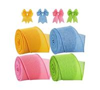 Easter Burlap Wired Ribbons, Decorative Ribbon Rolls, Wire Edge Ribbons, Solid Color Ribbons, Wreath Bow Decor, Gift Wrapping Ribbons, Bouquet Decoration Ribbon, Jarrón Ribbon Wrap