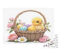 Easter Chick-Spring Festive Illustration 1000 Piece for Adults Teens Duckling and Eggs in A Basket Educational Game for Wall Decoration 70x50cm/1000pcs