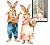 Easter Decals - 2 Pieces Large Reusable Rustic Staactic Decal - Reusable Easter Bunny Window Cllings - for Home Stores Restaurant Door Holiday Festivalss
