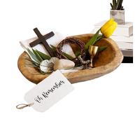 Easter Decor Tray, Wooden Prayer Bowl, Medium Size Natural Keepsake Collection with Religious Design, Cooking with Compact Design, Sturdy Holiday Decoration Piece, Practical Accessory