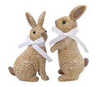 Easter Decorations Rabbit Figurines Set of 2, Resin Wicker Bunny Decor Vine Weaving Effect Easter Bunny Decor Figurine Statue Decorative Ornament for Home Courtyard Lawn Tabletop