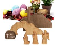 Easter Decorations - Wooden Christian Figurine, Tabletop Empty Tomb Statue for Holiday Party, Rustic Resurrection Ornament with Polished Detail, Farmhouse Display Piece, Religious Sculpture for Office
