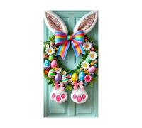 Easter Door Banner - Spring Hanging Cover, Bunny Party Decoration, Reusable Fabric Wall Backdrop | Holiday Porch Garage Entrance Decor, Large Outdoor Indoor Display for Celebration Event