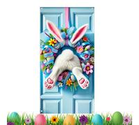Easter Door Cover Banner - Reusable Bunny Decoration Sign, Holiday Wall Poster | Large Festive Entrance Decoration Display Backdrop Kit with Yard Outside Party Garage Classroom Home Office Porch Wall