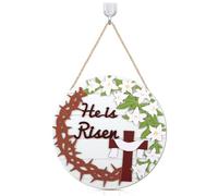 Easter Door Hanger - Rustic Wooden Hangable Wall Decor | Spring Welcome Sign | For Indoor Outdoor Home Porch Patio Garden Window Farmhouse Holiday 11.42x11.42x0.28 Inch