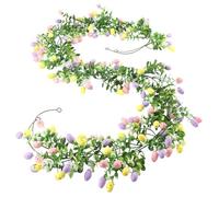 Easter Egg Garland, 7ft Easter Wreath - Artificial Eucalyptus Vine with Colorful Eggs, Leaves, Artificial Handmade Garland For Home, Front Door, Wall, Mantelpiece, Table, Indoor, Outdoor