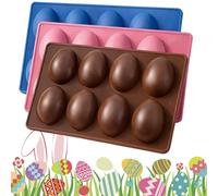 Easter Egg Shaped Silicone Mold for Baking, 3 Pack Non-Stick 24 Cavity Chocolate Molds, Food Grade 3D Egg Shaped Tray for Cake, Jello, Soap, Ice Cream, DIY Easter Party Favors (02)