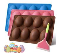 Easter Egg Silicone Mold for Baking, 3 Pack 24 Cavity Food Grade Chocolate Molds, Non-Stick Egg Shaped Silicone Mold for Cake Jello Ice Cream Dessert, DIY Baking Supplies for Easter Party Treats (A2)