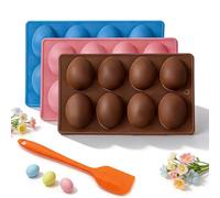 Easter Egg Silicone Mold for Baking, 3-Pack 8-Cavity Non-stick Egg Shaped Silicone Molds for Baking Cakes, Jello, Ice Cream, and Desserts, Food-Grade Easter Eggs Mold Set (A-1)