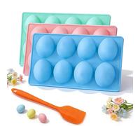 Easter Egg Silicone Mold for Baking, 3-Pack 8-Cavity Non-stick Egg Shaped Silicone Molds for Baking Cakes, Jello, Ice Cream, and Desserts, Food-Grade Easter Eggs Mold Set (B-1)