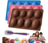 Easter Egg Silicone Mold for Baking, 8 Cavity Easter Egg Moulds, Non-Stick Easy Release Easters Chocolate Moulds, Silicone Moulds for Chocolate,Cake, Jello, Ice Cream, Dessert (3Pcs-A)