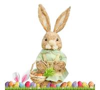 Easter Figurines Decor - Handwoven Straw Bunny Sculpture 13.77 pulgadas | Spring Figurines Decoración- Mesa Centerpiece Entryway Bookshelves Indoor Bedroom Living Room Farmhouse Display Accent