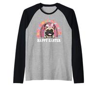 Easter French Bulldog Dog Bunny Eggs Hunting Boho Rainbow Camiseta Manga Raglan