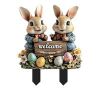 Easter Garden Stake, 2D Acrylic Rabbit Yard Decor, Cartoon Fairy Decor | 12.01x11.81 inches Cartoon Fairy Garden Accessories for Flowerbeds Planter, Patios, Lawn