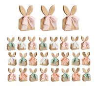 Easter Goodie Bags - 24 Pieces Boho Dried Flowers - Rabbit Ears Shaped Treat Bags - Bow Easter Birthday Spring Garden Gatherings Egg Hunt Home School Living Room