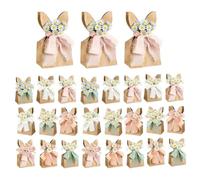 Easter Goodie Bags, 24 Pieces Boho Dried Flowers with Ears, Bunny Ear Gift Pouch, Paper Treat Bags with Bow, Eco Friendly Party Favor Pouch, Cute Party Favor for Egg Hunt Garden Gatherings