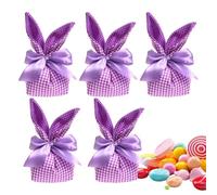 Easter Goodie Bags, Candy Bags Bunny Ears Pouch 20x9cm/7.87x3.54 Inches 5x Reusable Gift Pouches with Bow, Easter Party Favors, Holiday Decorations Supplies Cloth