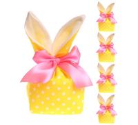 Easter Goodie Bags, Candy Bags Bunny Ears Pouch 20x9cm/7.87x3.54 Inches 5x Reusable Gift Pouches with Bow, Easter Party Favors, Holiday Decorations Supplies Cloth
