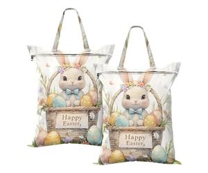 Easter Happy Cute Bunny - Bolsa impermeable de viaje para ropa sucia, bolsa de lavandería húmeda y seca, traje de baño y toallas, bolsa de viaje con asa, 2 unidades