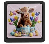 Easter Highland Cow - Paquete de 3 pomos cuadrados para gabinetes, color negro, para armarios de cocina, dormitorio, cómoda, cajones, tiradores de armario