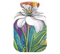 Easter Lily Happy Easter - Botella de agua caliente de viaje con funda suave, botella de agua caliente de 2 L para cama para calentador de manos y pies