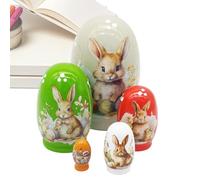 Easter Nesting Dolls - Wooden Easter Bunny Dolls | Animal Nesting Dollss | Nested Wooden Spring Bunny Decor For Living Room Bedroom Mantel Entryway Desk Dining Table Holiday Seasonal Display
