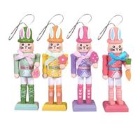 Easter Nutcracker - 4-Piece Wooden Bunny Figurine Set, 4.9-Inch Decorative Easter Bunny Nutcracker Ornaments | Spring Holiday Home, Office, Tabletop, Mantel, Fireplace, Porch Decorations