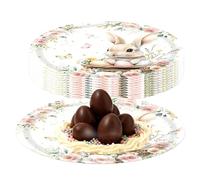 Easter Plates Napkins Set - Bunny Party Tableware for Spring Gathering | Paper Material with Festive Print Design, Disposables Dinner Accessories for Home Kitchen Living Room Farmhouse Holiday Event