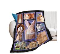 Easter Rabbit Blanket Bunny Decor Throw Blanket Super Warm Soft Plush Lightweight Fleece Flannel Animals Blanket Rabbit Gifts for Women Girls Boys Men