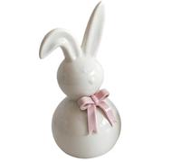 Easter Rabbit - Ceramic Figurine for Seasonal Styling | Springtime Display Accent Featuring Bowknot Detail & Artistic Sculpt Form for Living Room Decor, Entryway Charm, Study Shelves and Home Settings