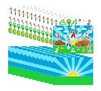 Easter Scene Stickers - Paper 21x14.5cm | Religious Game Stickers Set | Easter Jesus Scene Educational Activity Kit With Background Cards For Handmade Crafts Learning And Holiday Family Fun Use