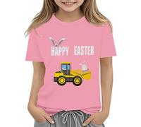 Easter Shirts for Toddler Boy Short Sleeve Tractor Bunny Tshirt for Kids Cotton Tee Tops 2 13 Years Shirt Pferde Mädchen, Rosa., 6-7 años