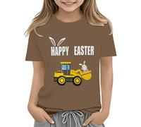 Easter Shirts for Toddler Boy Short Sleeve Tractor Bunny Tshirt for Kids Cotton Tee Tops 2 13 Years Blusa Niños Niñas 152, marrón, 12-13 años
