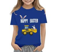 Easter Shirts for Toddler Boy Short Sleeve Tractor Bunny Tshirt for Kids Cotton Tee Tops 2 13 Years Shirt Pferde Mädchen, azul, 6-7 años