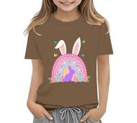 Easter Shirts for Toddler Boy Short Sleeve Tractor Bunny Tshirt for Kids Cotton Tee Tops 2 13 Years Black Weste Damen, café, 6-7 años