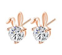 Easter Stud Earrings For Women - Alloy 1 Pair Petite | Sterling Silver Bunny Earrings Plated Style, Synthetic Opal Star Inlays, Cubic Zirconia Crystals | Sterling Silver Spring Holiday Jewelry