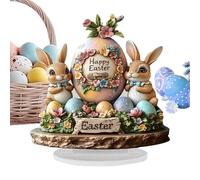 Easter Table Decorations, 19x20cm Easter Bunny Egg Sign For Table | Festive Feelings Spring Bunny Egg Desk Ornaments 2D Acrylic, Eye-catching Farmhouse Desktop Decorations For Home