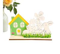 Easter Table Sign - Rabbit Flower Cabin Model | Wood Easter Bunny House Decorations | Art Craft Decor Holiday Favor | Rabbit Tabletop Centerpieces Collectible for Easter Home Dining Table Bedside