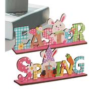 Easter Tabletop Sign, Bunny Gnome Wooden Decor, 2-Piece Desk Decoration Set with Colorful Letters, Tiered Tray Centerpieces for Home Easter Holiday Celebration