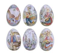 Easter Tin Box, Tinplate Eggs, Colorful Bunny Food Container with Lid for Decorative Table Centerpiece Treats Presents Candies Chocolates Snacks, 4.92x3.35 Inches