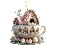 Easter Tree Ornaments, Easter Egg Bunny Decoration, Seasonal Decor Charm, Bunny House Coffee Cup Ornament, Holiday Decoration Easter Tree Charm Hangable Ornament For Door Wall Window Tree