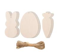 Easter Wooden Cutouts, Bunny Egg Carrot Decor, Unfinished Signs, Spring Craft Project, Handmade Kids Adults Activity, 6 Pieces, Classroom Home Garden, 10x5x2.5cm Beige